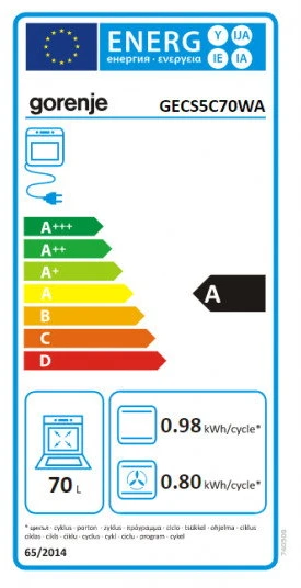Viryklė Gorenje | Cooker | GECS5C70WA | Hob type Vitroceramic | Oven type Electric | Baltas | Plotis 50 cm | Grilling | LED | Gylis 59.4 cm | 70 L