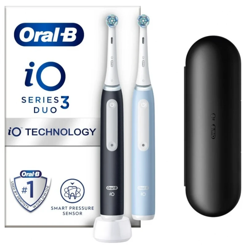 Braun iOG3d.2i6.2K Oral-B iO3 Elektrinis Dantų Šepetėlis Matt Juodas/Ice Mėlyna Duo Pack Edition