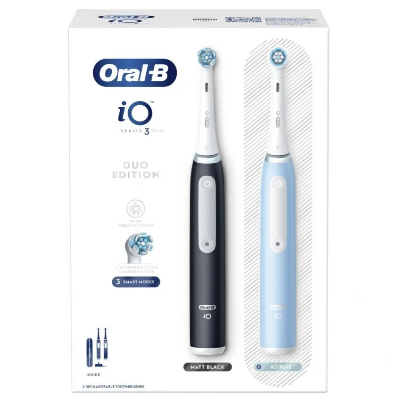 Braun iOG3d.2i6.2K Oral-B iO3 Elektrinis Dantų Šepetėlis Matt Juodas/Ice Mėlyna Duo Pack Edition