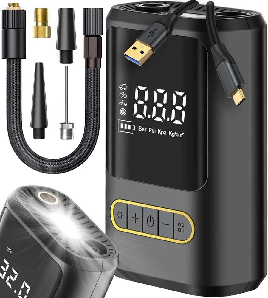 ELEKTRINIS DVIRAČIO siurblys CAR kompresorius 4000mAh baterija + POWERBANK