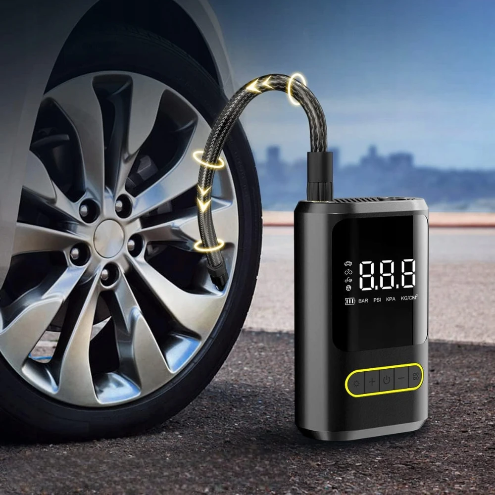 ELEKTRINIS DVIRAČIO siurblys CAR kompresorius 4000mAh baterija + POWERBANK