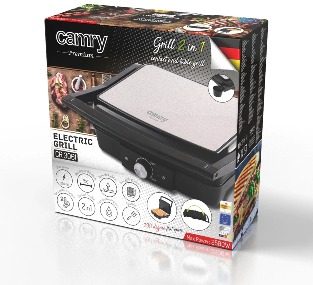 Elektrinis grilis 2500W, stalo funkcija, 2 padėklai, Camry CR 3061