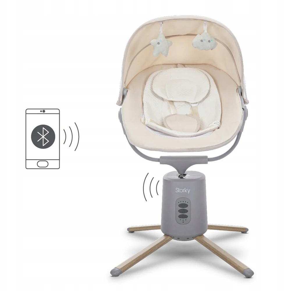 Elektrinis kūdikio supamasis gultukas Lorelli Storky rusvai gelsvas su „Bluetooth“ ir nuotolinio valdymo pulteliu
