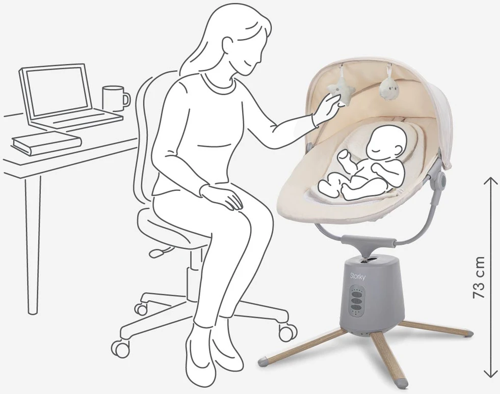 Elektrinis kūdikio supamasis gultukas Lorelli Storky rusvai gelsvas su „Bluetooth“ ir nuotolinio valdymo pulteliu