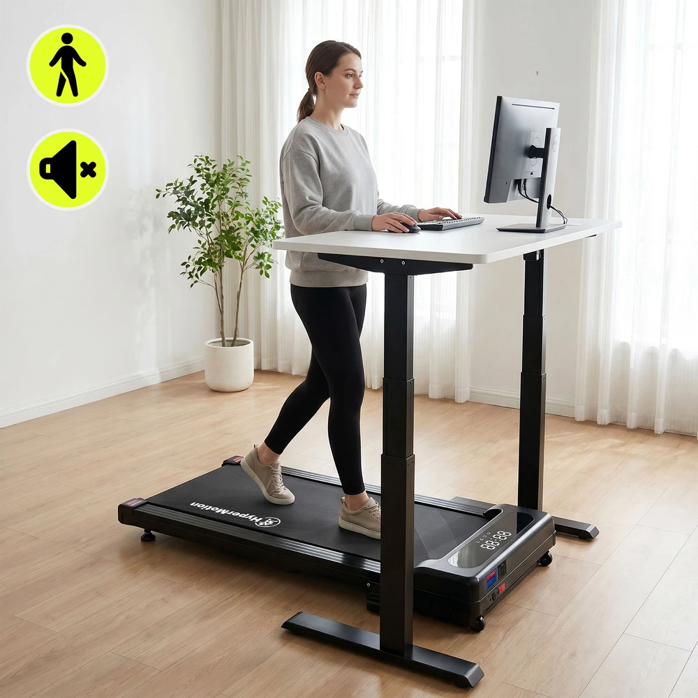 Elektrinis vaikščiojimo takelis HyperMotion darbui po stalu, juodas, iki 6 km/h