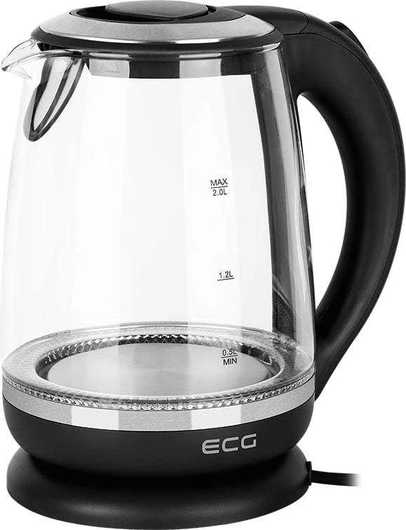 ECG Elektrinė virdulys RK 2020 Pilkas Glass, 2 L, 360° base with power cord storage, Mėlyna backlight, 1850-2200 W