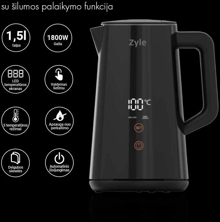 Elektrinis virdulys Zyle su LED ekranu ir šilumos palaikymo funkcija, ZY833BK