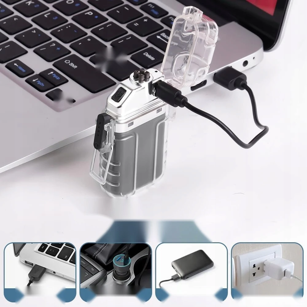 ELEKTRINIS žiebtuvėlis, atsparus vandeniui, USB-C, SURVIVAL WISTLE fakelas