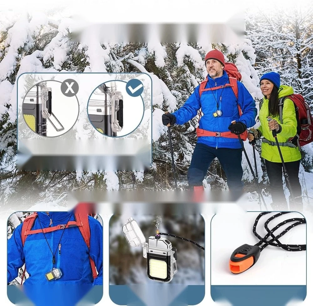 ELEKTRINIS žiebtuvėlis, atsparus vandeniui, USB-C, SURVIVAL WISTLE fakelas