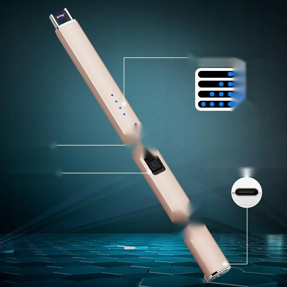 ELEKTRINIS žiebtuvėlis LANKAS BEDEGIS USB METAL AUKSAS