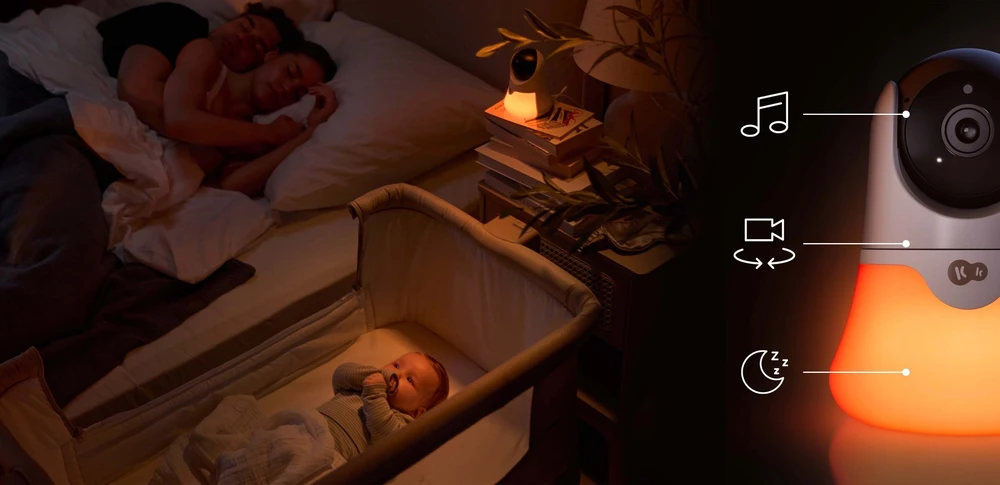 Elektroninė kūdikio stebėjimo kamera su naktine lempute Kinderkraft Niteeye Glow, balta