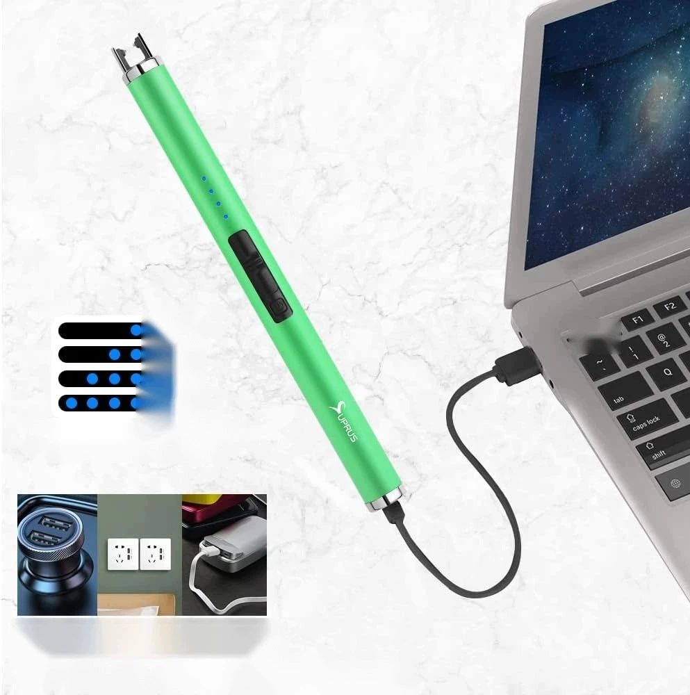 ELEKTRONINIS PLAZMINIS ŽIEBUTUVAS, BE BUTANO, USB, VĖJAS, ŽALIAS