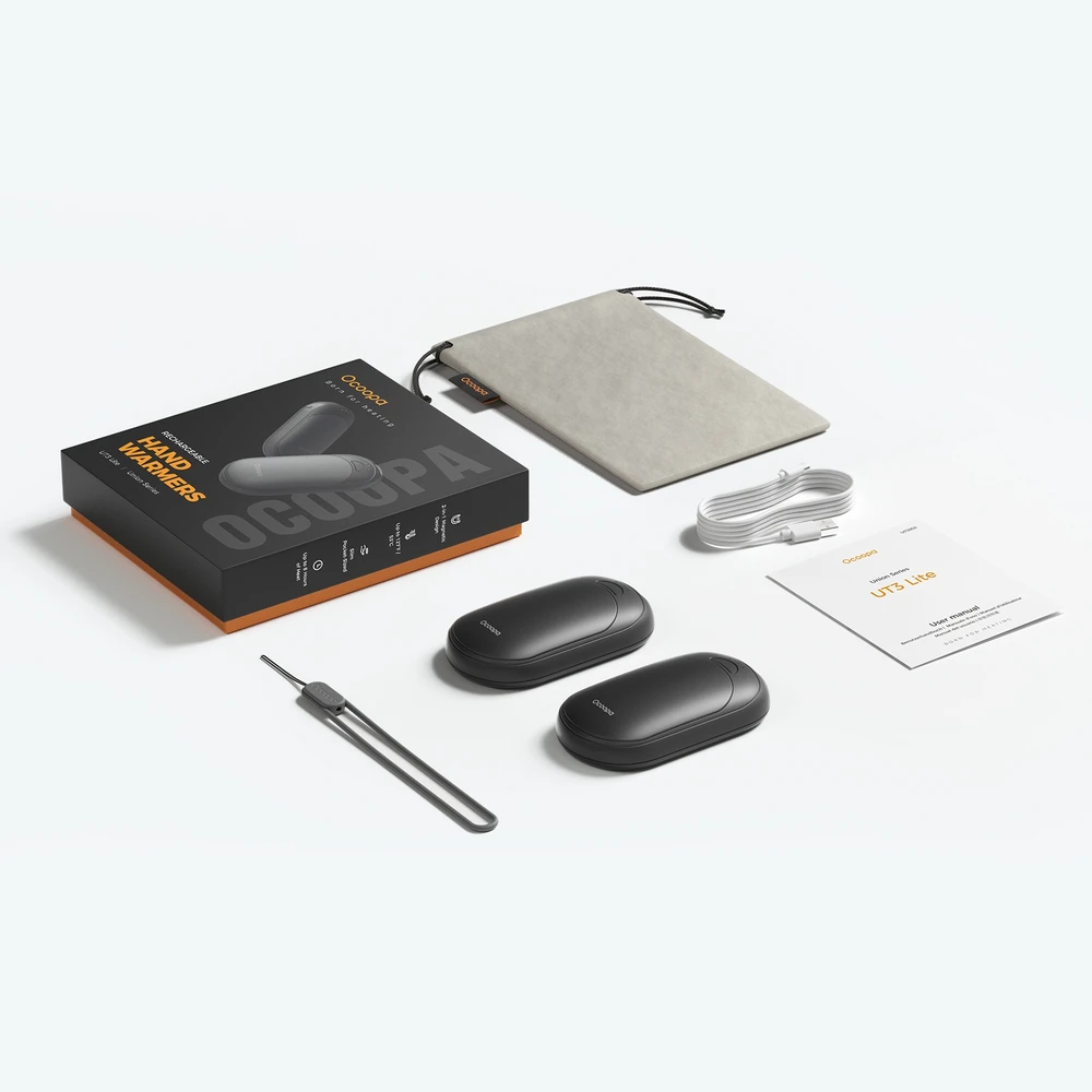Ocoopa UT3 Lite 2x2500 mAh rankų šildytuvas, USB-C, juoda/juoda