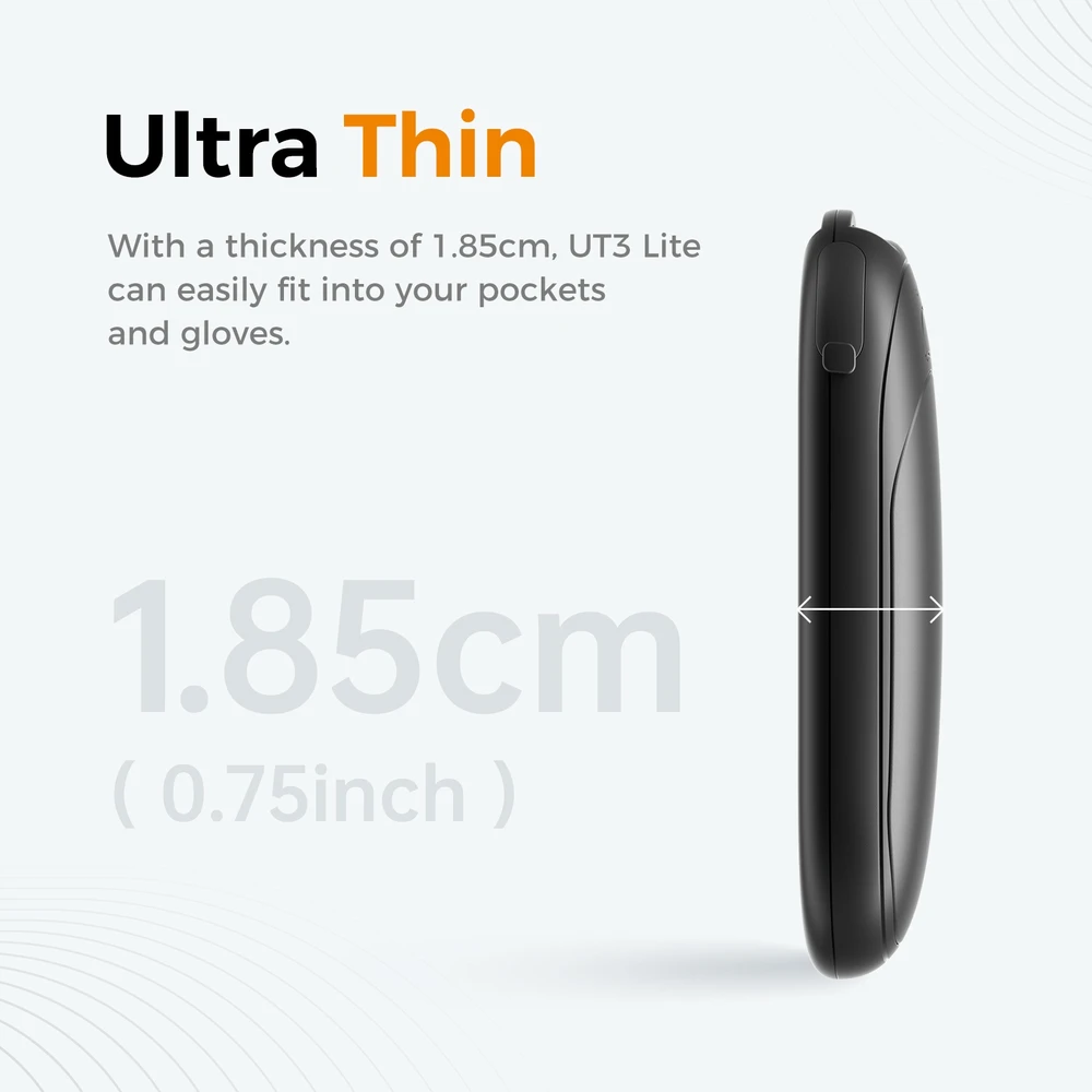 Ocoopa UT3 Lite 2x2500 mAh rankų šildytuvas, USB-C, juoda/juoda
