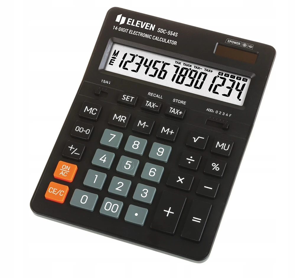 Eleven Calculator SDC554S skaičiuotuvas juodas tabletop 14 places dual power supply