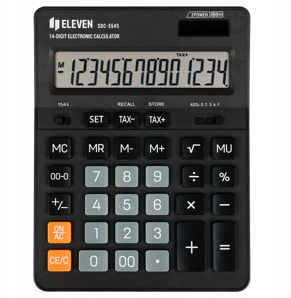 Eleven Calculator SDC554S skaičiuotuvas juodas tabletop 14 places dual power supply