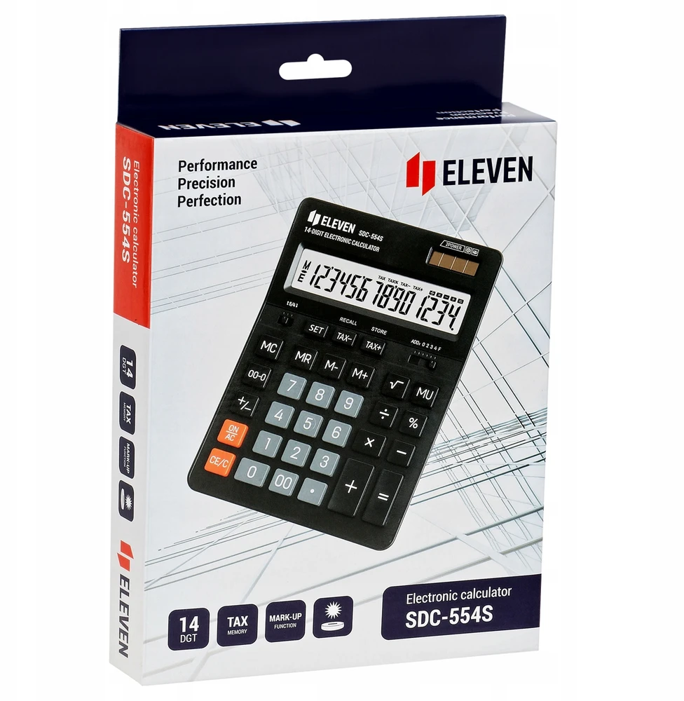 Eleven Calculator SDC554S skaičiuotuvas juodas tabletop 14 places dual power supply
