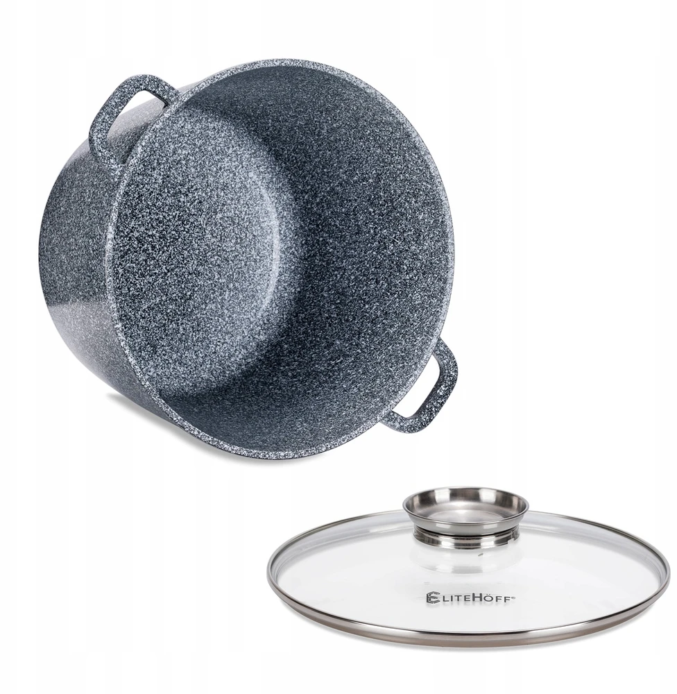 Elitehoff Aukšto granito katilas, STIKLINIS dangtelis, 32 cm. 15 litrų