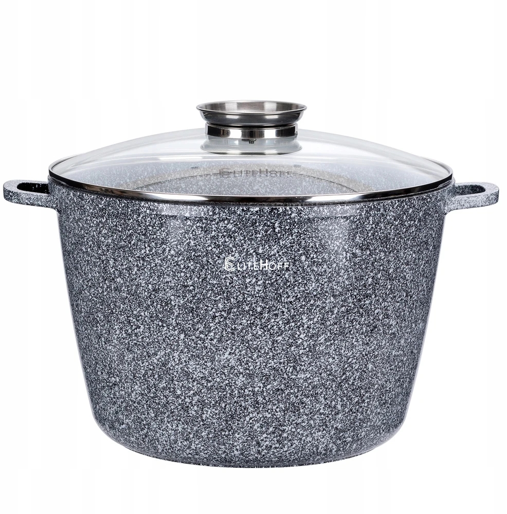 Elitehoff Aukšto granito katilas, STIKLINIS dangtelis, 32 cm. 15 litrų