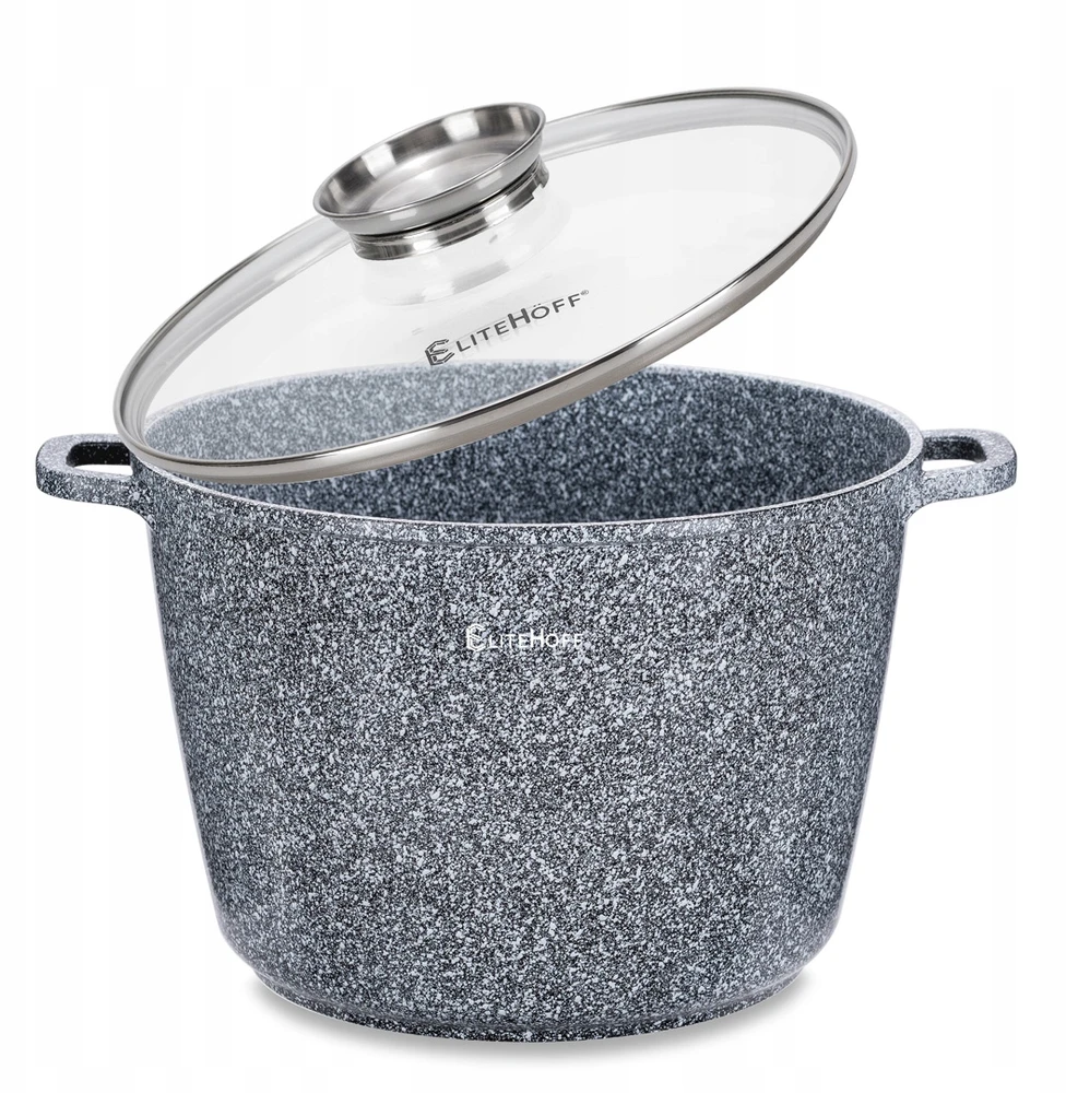 Elitehoff Aukšto granito katilas, STIKLINIS dangtelis, 32 cm. 15 litrų