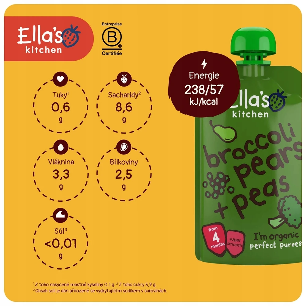 Ella's Kitchen BIO kriaušių, žirnių ir brokolių putėsiai, 120 g