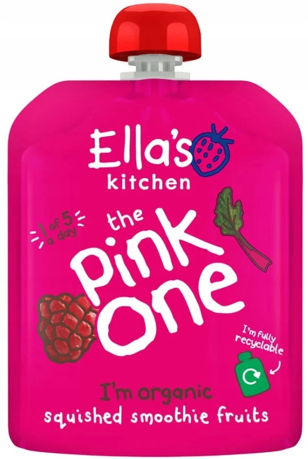 Ella's Kitchen BIO Rožinis ONE vaisių kokteilis su rabarbarais 6+ DESERTAS 5x90g