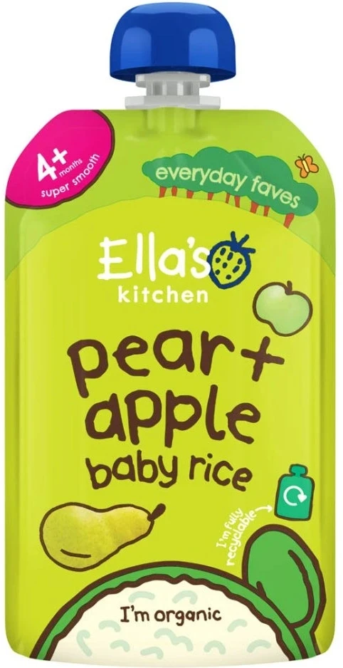 Ella's Kitchen BIO ryžiai vaikams, kriaušė ir obuolys, nuo 4 mėnesių amžiaus 120g