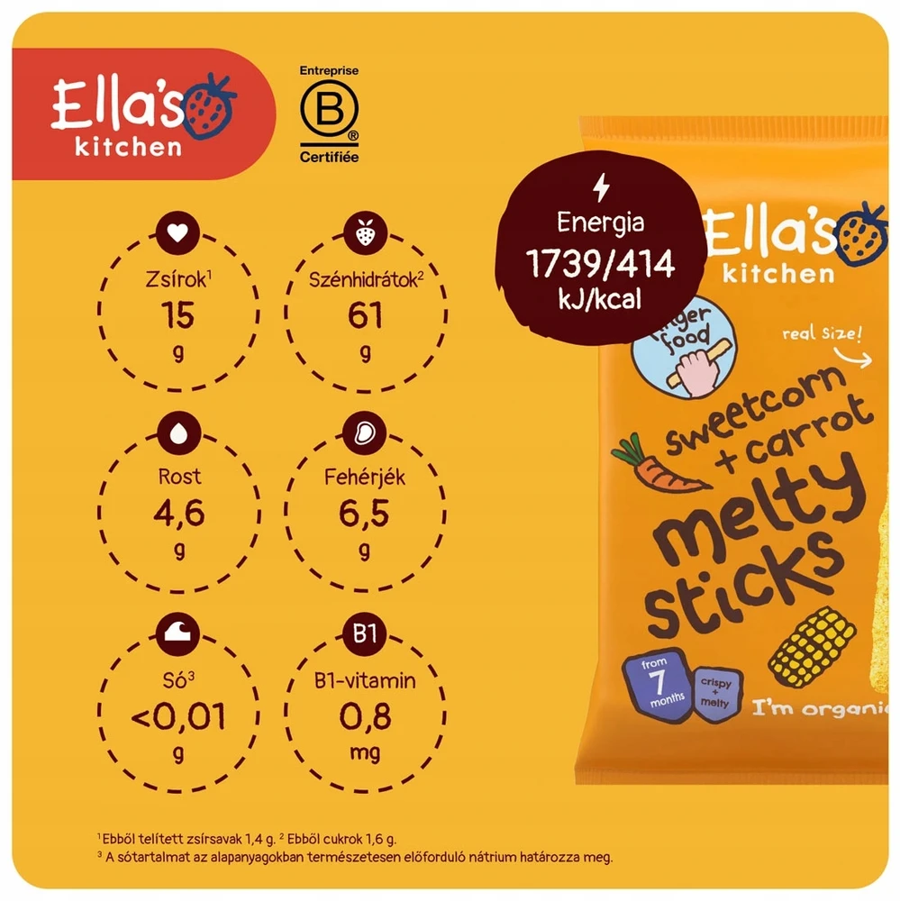 Ellas Kitchen Kukurūzų lazdelės Morkos vaikams Sveika Elos virtuvė 16g