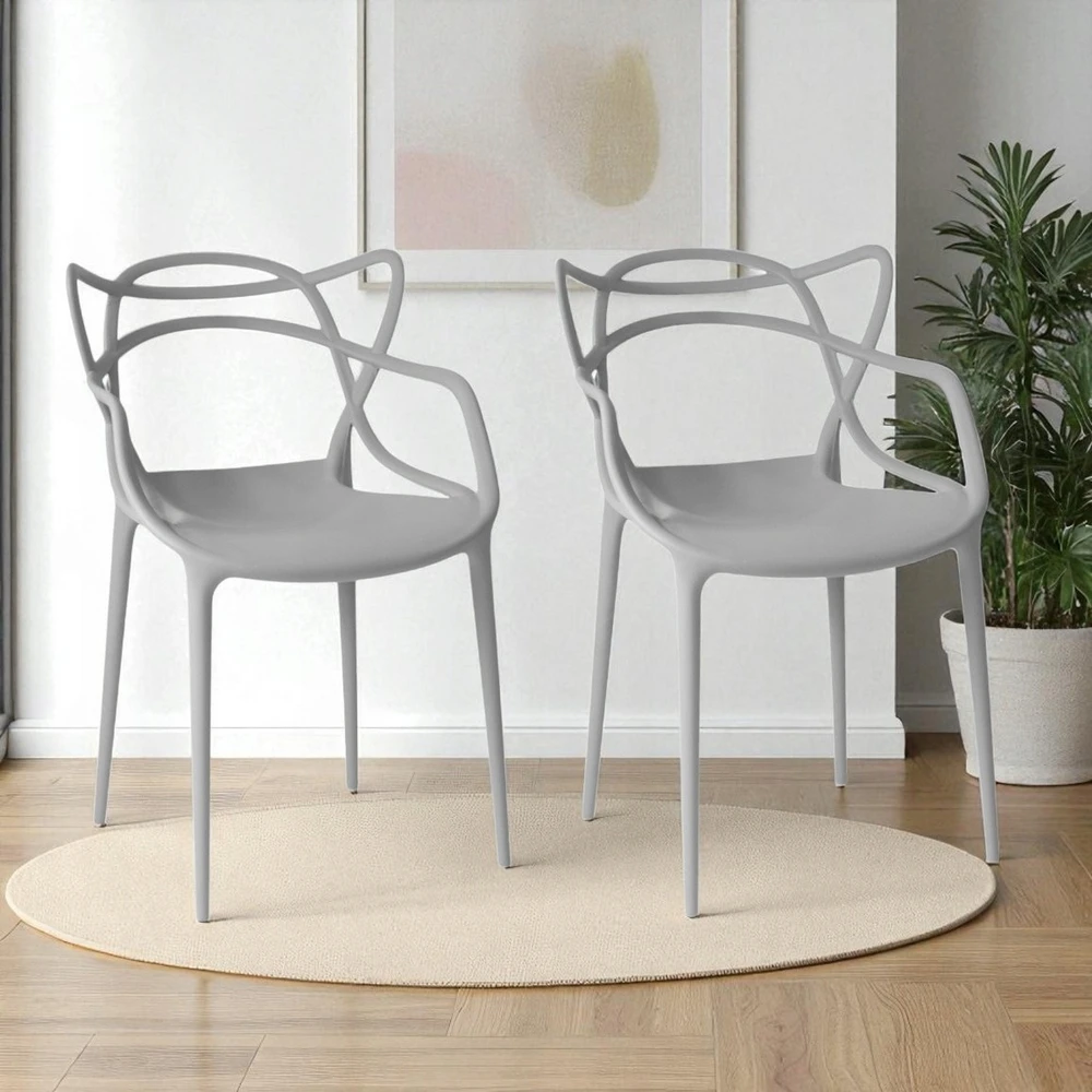Elmeri LOFT Pilka ažūrinė kėdė, Modernus fotelio dizainas, PREMIUM Kitchen Living Room