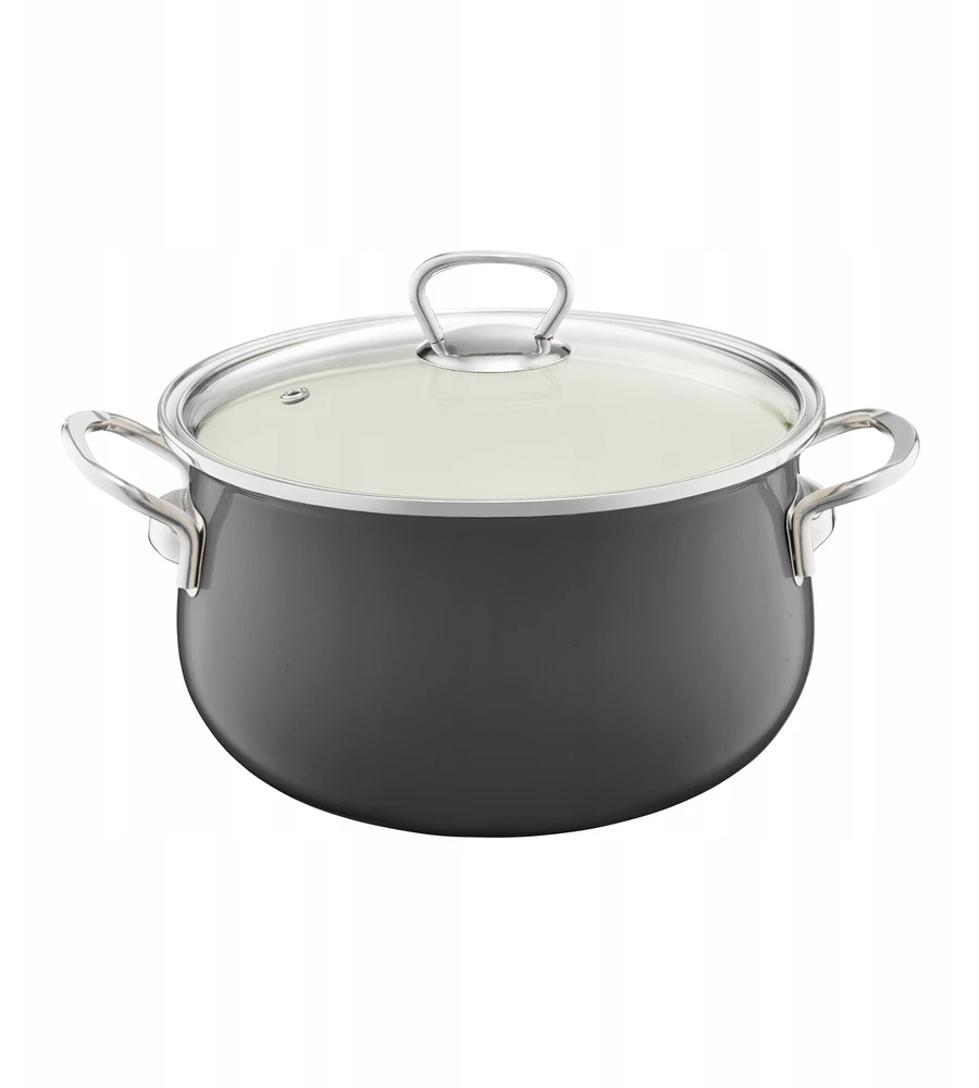 Emalia Olkusz Emaliuotas puodas 20cm 2.6l su dangčiu, pilkas, dujinė, indukcinė