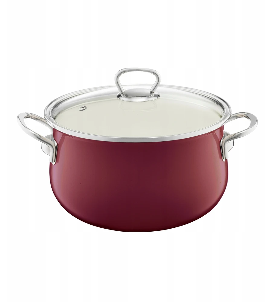 Emalia Pleszew 35236 Emaliuotas puodas su dangteliu Pyza 20 cm bordo EMALIA OLKUSZ