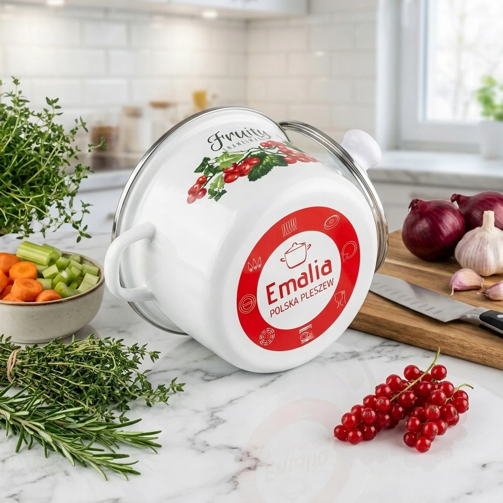 Emalia Pleszew Emaliuotas puodas 20cm 3,75L ENAMEL PLESZEW Kalina Indukcinės Tradicinės Dujos