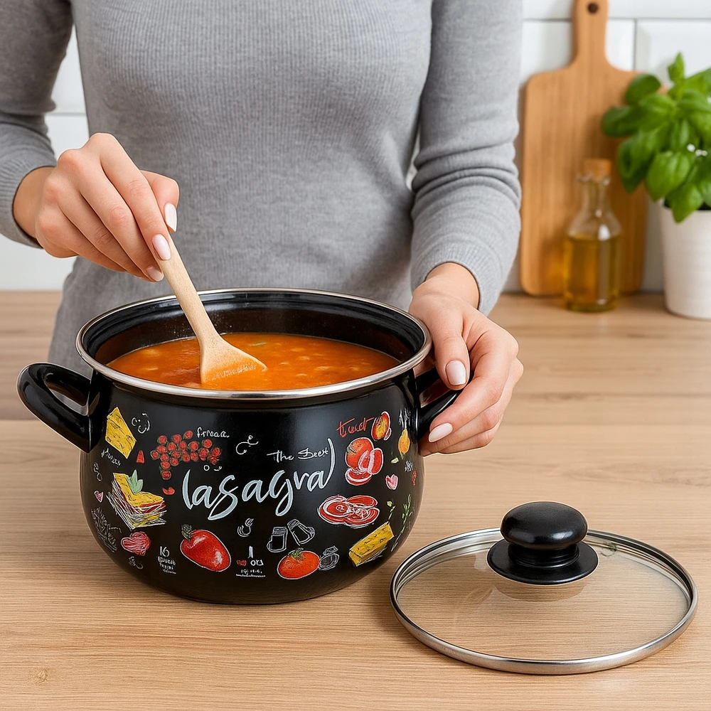 Emalia Pleszew Emaliuotas puodas Florina Lasagna 16 cm 2,2L su dangteliu, juodas, dujų indukcija