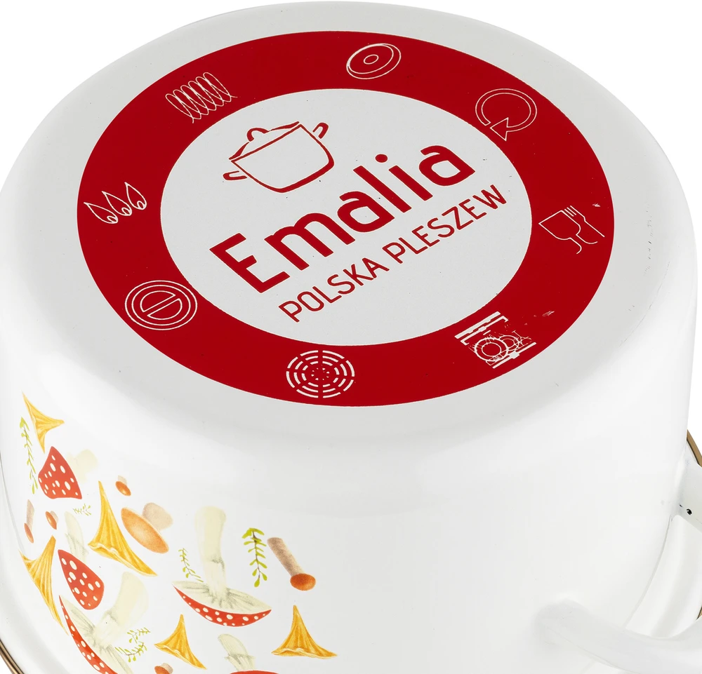 Emalia Pleszew Emaliuotas vazonas EMALINIS PLESZEW GRYBAS 20CM INDUKCINĖS DUJOS Baltas RAŠTAS 3,75L