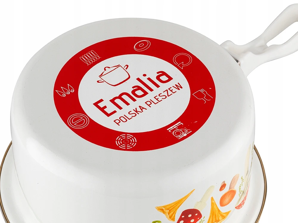 Emalia Pleszew SAUGUS SAUGUS EMALAS PLESZEW GRYBAI 16cm INDUKCINĖS DUJOS BALTA 1,15L