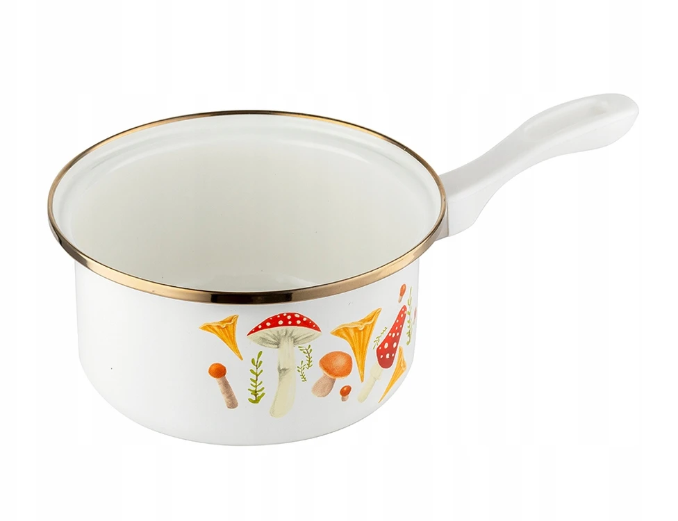 Emalia Pleszew SAUGUS SAUGUS EMALAS PLESZEW GRYBAI 16cm INDUKCINĖS DUJOS BALTA 1,15L