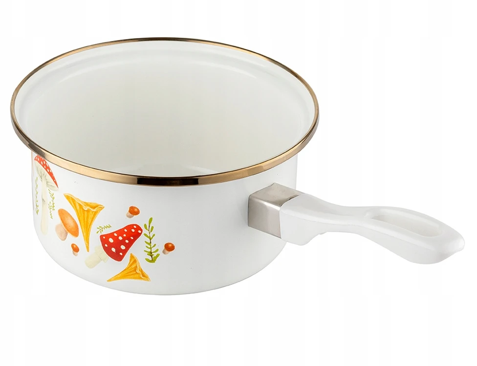 Emalia Pleszew SAUGUS SAUGUS EMALAS PLESZEW GRYBAI 16cm INDUKCINĖS DUJOS BALTA 1,15L