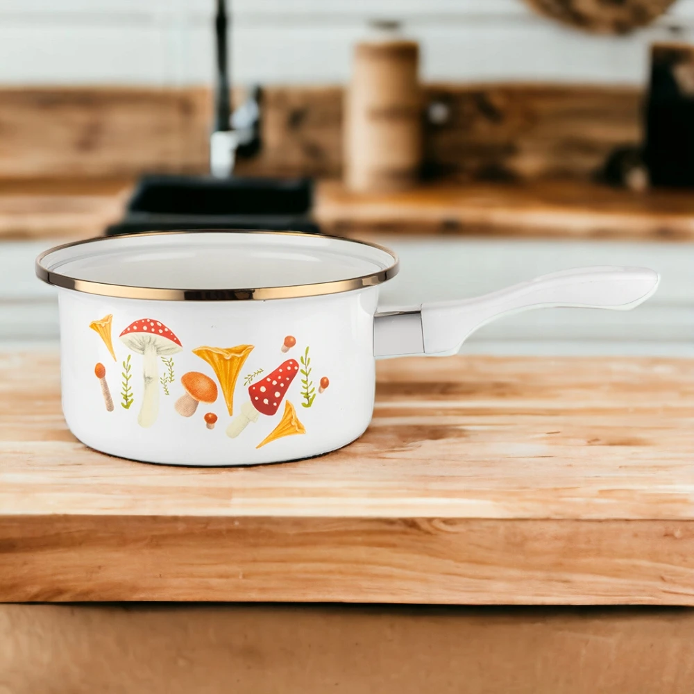 Emalia Pleszew SAUGUS SAUGUS EMALAS PLESZEW GRYBAI 16cm INDUKCINĖS DUJOS BALTA 1,15L