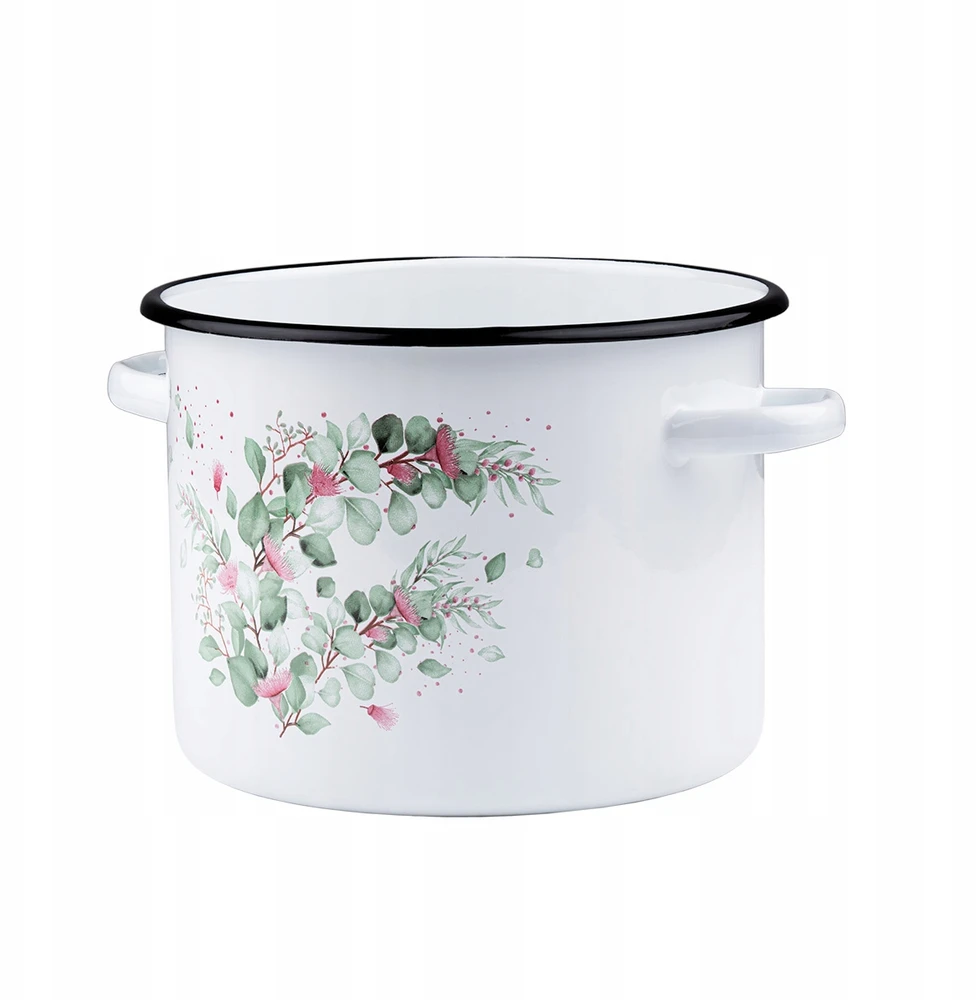 Emalia Rybnik EMALINIS PUODAS 5,5L DEKORUOTAS EUKALIPTAS KIETAS EMALINIS PUODAS RYBNIK 22CM