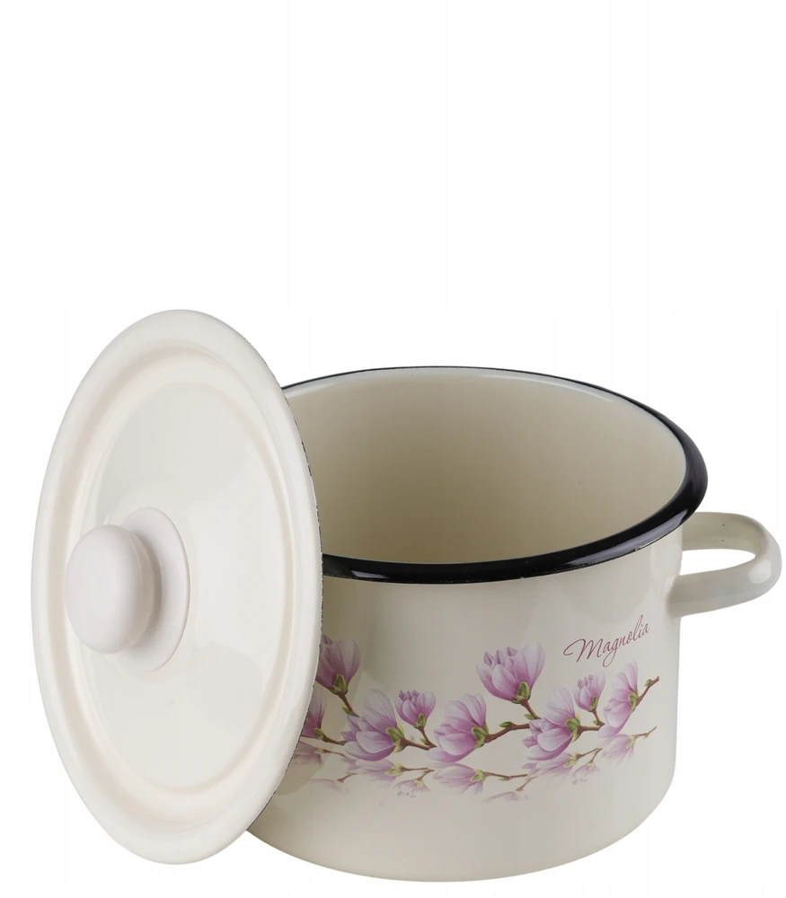 Emalia Rybnik Emaliuotas puodas 3l, 18cm, kremas, su dangčiu, visoms viryklėms