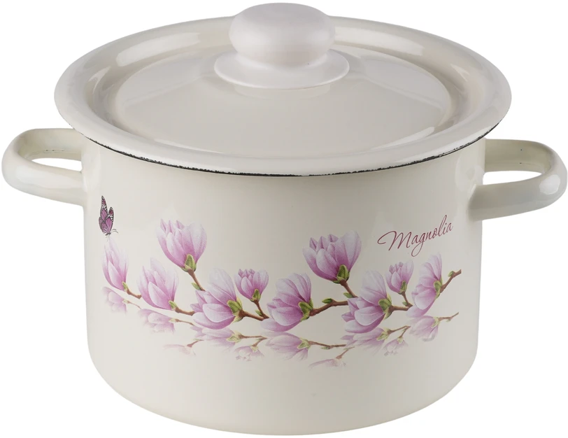 Emalia Rybnik Emaliuotas puodas 3l, 18cm, kremas, su dangčiu, visoms viryklėms