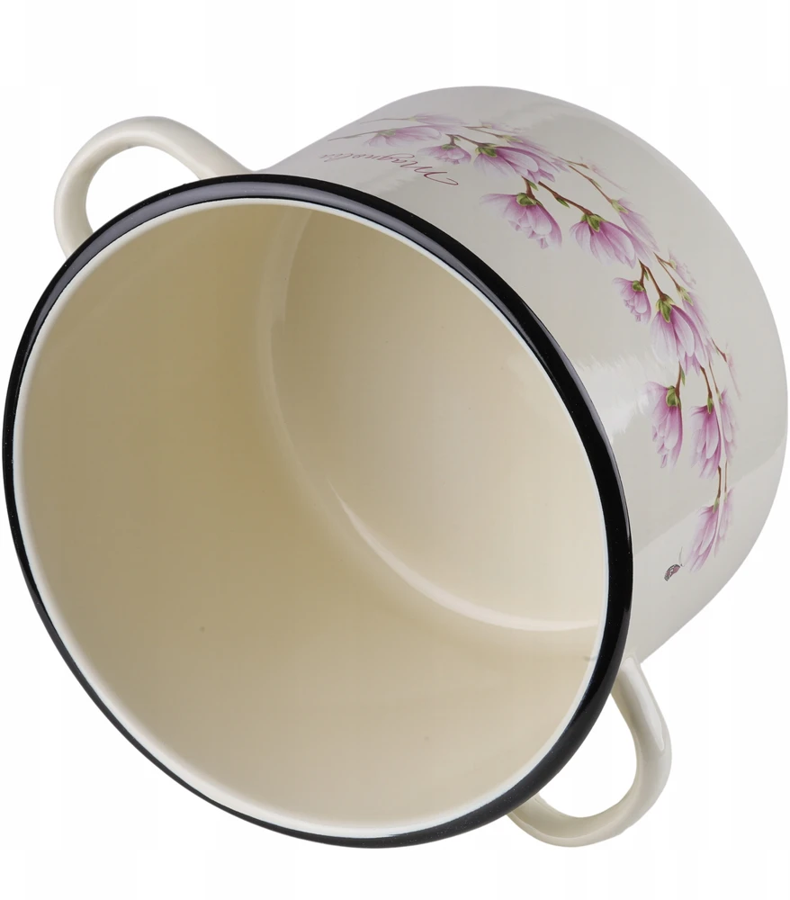 Emalia Rybnik Emaliuotas puodas 3l, 18cm, kremas, su dangčiu, visoms viryklėms