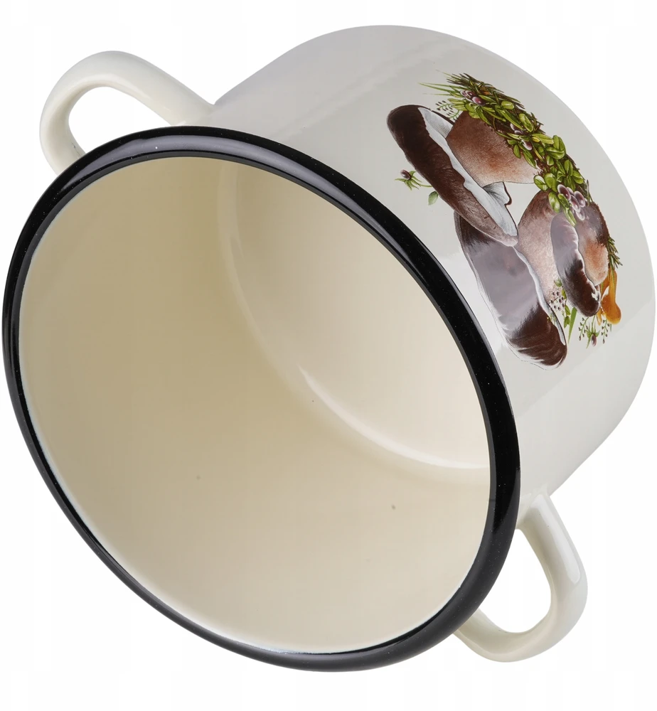 Mondex Emalia Rybnik Emaliuotas puodas 4,5l, 20cm, kremas su grybukais
