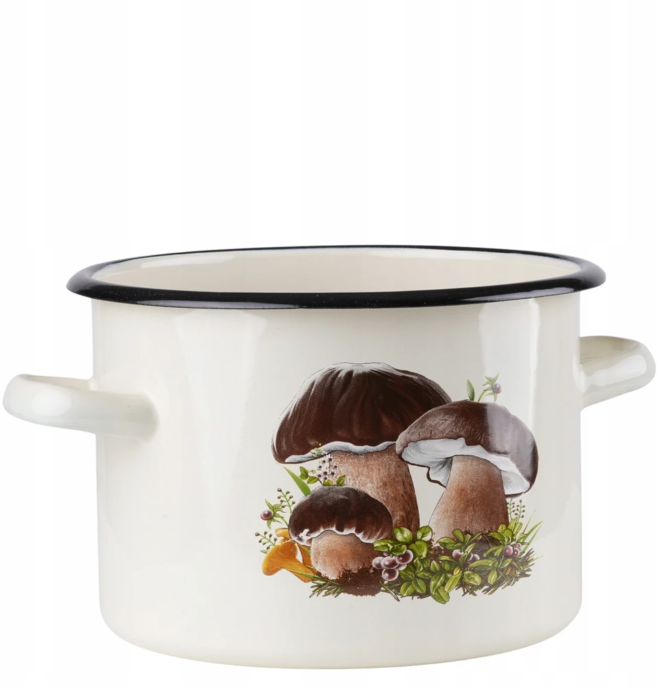 Mondex Emalia Rybnik Emaliuotas puodas 4,5l, 20cm, kremas su grybukais