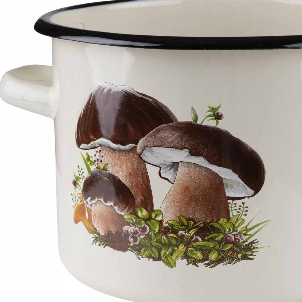 Mondex Emalia Rybnik Emaliuotas puodas 4,5l, 20cm, kremas su grybukais