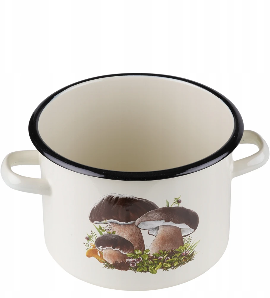 Mondex Emalia Rybnik Emaliuotas puodas 4,5l, 20cm, kremas su grybukais