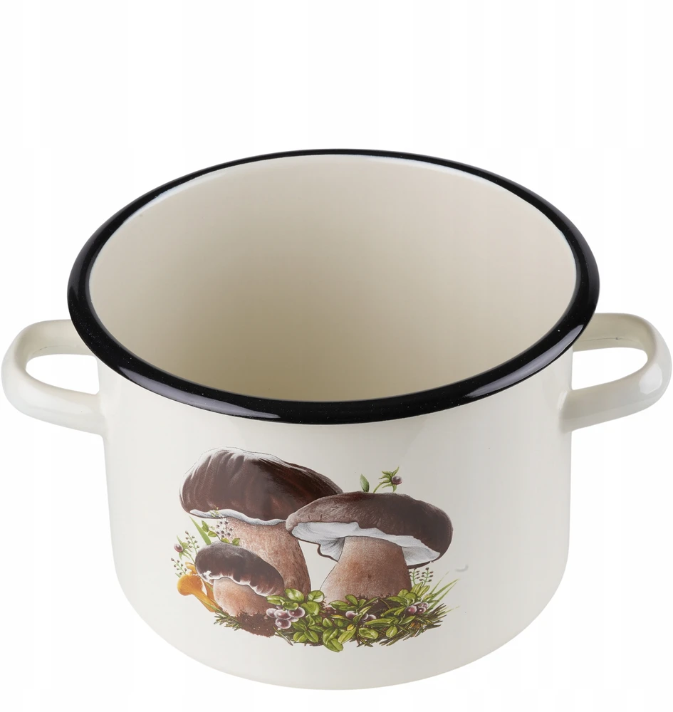 Mondex Emalia Rybnik Emaliuotas puodas 4,5l, 20cm, kremas su grybukais