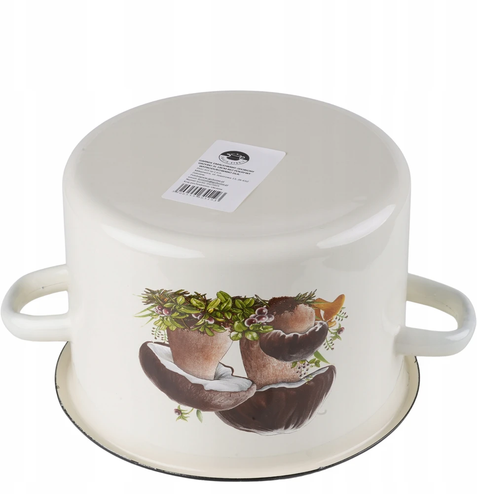 Mondex Emalia Rybnik Emaliuotas puodas 4,5l, 20cm, kremas su grybukais