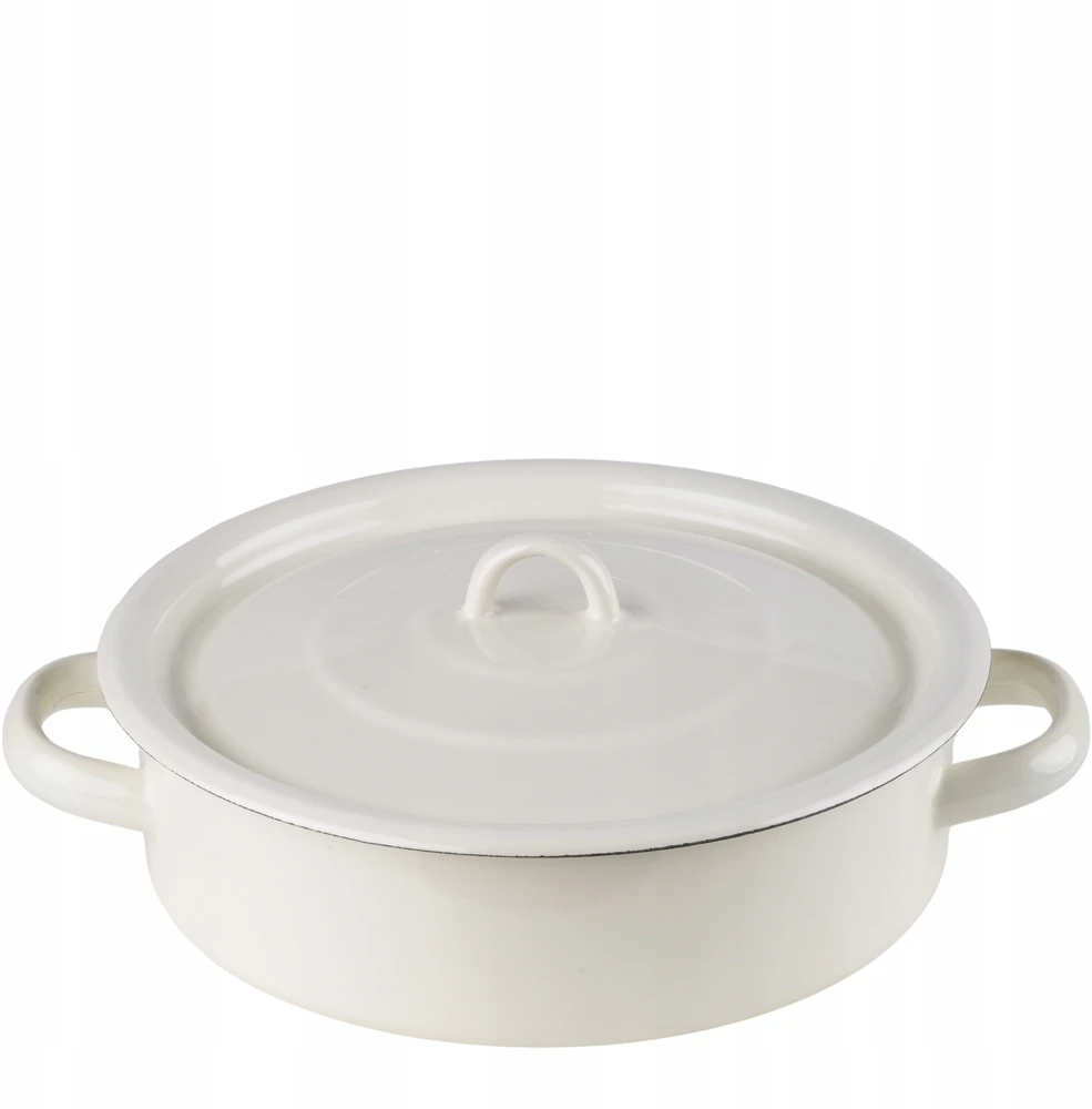 Emalia Rybnik LOW EEMEL POT 3,8L TRADICINIS DIDELIS KREMINIS PUODAS SU dangteliu