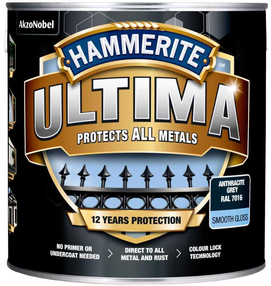 Emaliniai dažai HAMMERITE ULTIMA SMOOTH, blizgūs, pilkos sp., 2,2 l